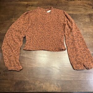 Illa Illa Top Womens Small Crop Wide Pullover Balloon Sleeve Gauze Cotton NWT